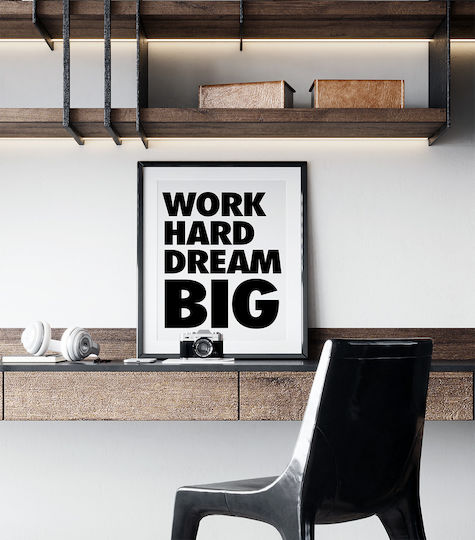 Quote Poster Work Hard Dream Big Pq184 21cm X 30cm White Frame Pvc