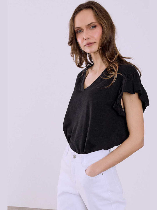 Celestino Damenbluse Volant Ärmel Loose Fit Sch...