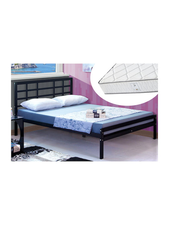 Doppelbett Metall Schwarz mit Lattenrost & Matratze 140x200cm