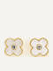 Sequoia Women's Steel Stud Earrings Cross Shape White Enamel Zircon Gold Plated