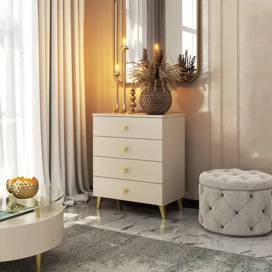 Wooden Bedroom Chest of Drawers with 4 Drawers Cashmere 60x37x73cm