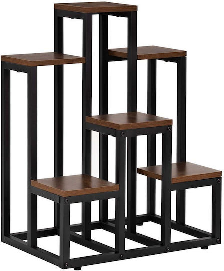Flower Stand 6 Wooden Shelves Metal Frame 51x34x68 Cm Black