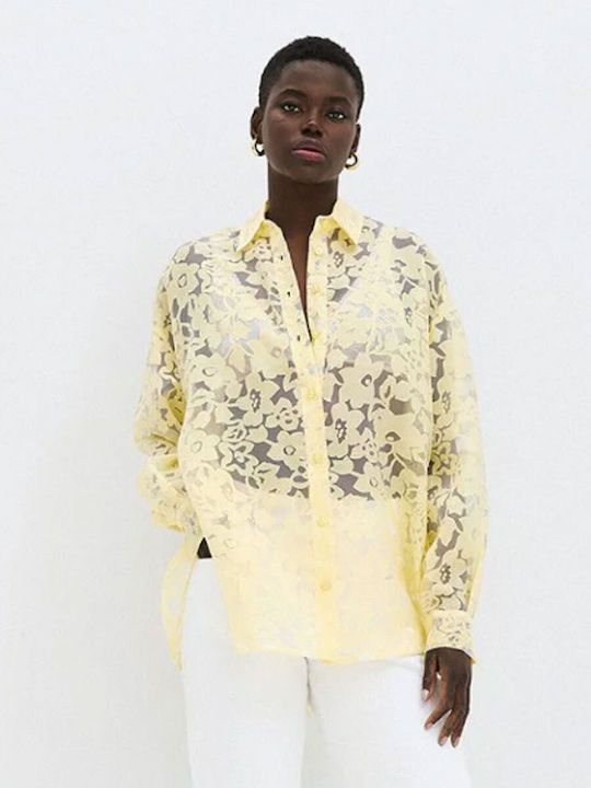 Long Sleeve Women's Shirt Yellow Floral