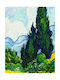 Van Gogh Cypress Field Painting Canvas Print White Wood Frame 50*70 cm