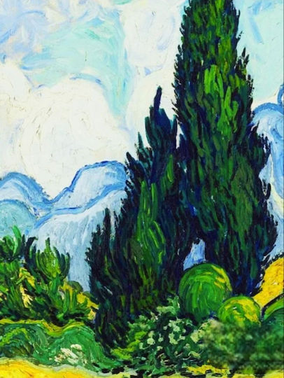 Van Gogh “χωράφι Κυπαρίσσια” Πίνακας Εκτύπωση Καμβά Κορνίζα Ξύλο Άσπρη 50*70 Εκ