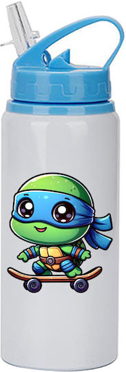 Kinder Trinkflasche Teenage Mutant Ninja Turtles 600ml Weiß Blau Deckel
