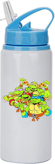 Kinder Trinkflasche Teenage Mutant Ninja Turtles 600ml Weiß Blau Deckel