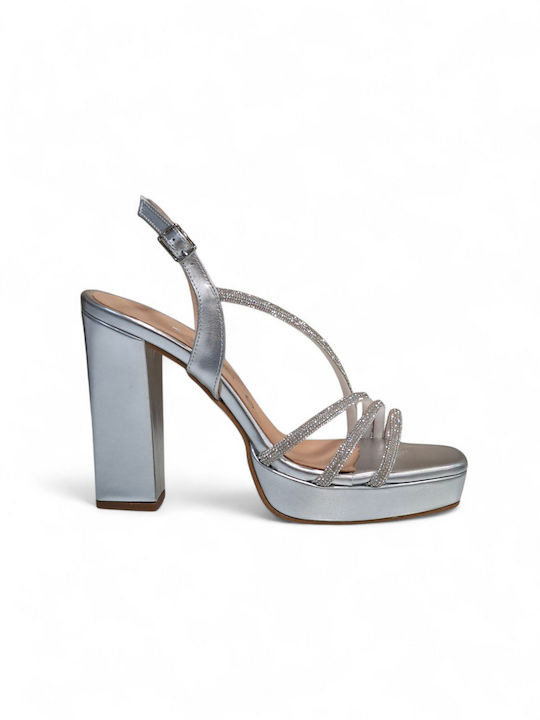 Zelios Leather Sandals with Strass Silver