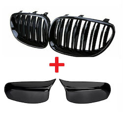 Mirror Covers Batman Style Double Kidney Suitable Bmw 5 Series E60 E61 2003-2009 Black Gloss