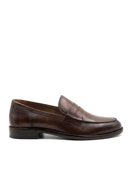 Leather Men's Moccasins In Tabac Brown Color