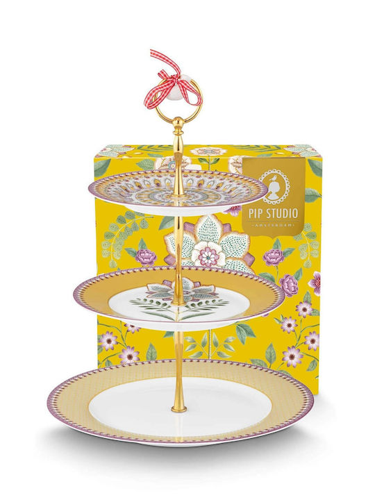 PiP Studio Εταζέρα από Πορσελάνη Κίτρινη Ø17cm Π21xΜ26.5cm