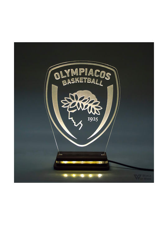 World of Wood Led Kids Decorative Lamp Olympiakos Basketball Red 20x15cm