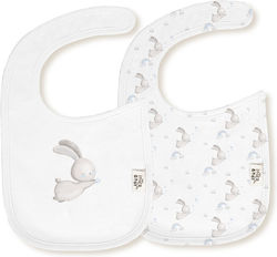 Interbaby Waterproof Baby Bib 100% Cotton with Hoop & Loop Fastener White-Blue 2 Pieces