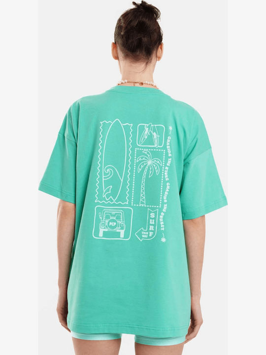 Silk Print Γυναικείο Oversized Crop T-shirt Ριγέ Πράσινο