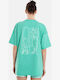 Silk Print Γυναικείο Oversized Crop T-shirt Ριγέ Πράσινο