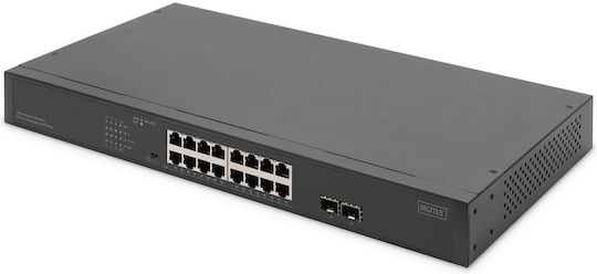 Digitus DN-95347-2 Unmanaged L2 PoE+ Switch With 16 Gigabit (1Gbps) Ethernet Ports And 2 SFP Ports