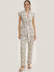 Women's Fabric Trousers in Regular Fit Floral Ecru