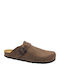 Heel Enclosed Leather Winter Men's Slippers Brown
