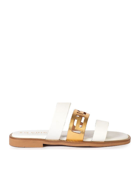 So Chic By Vsk Δερμάτινα Σανδάλια Λευκά