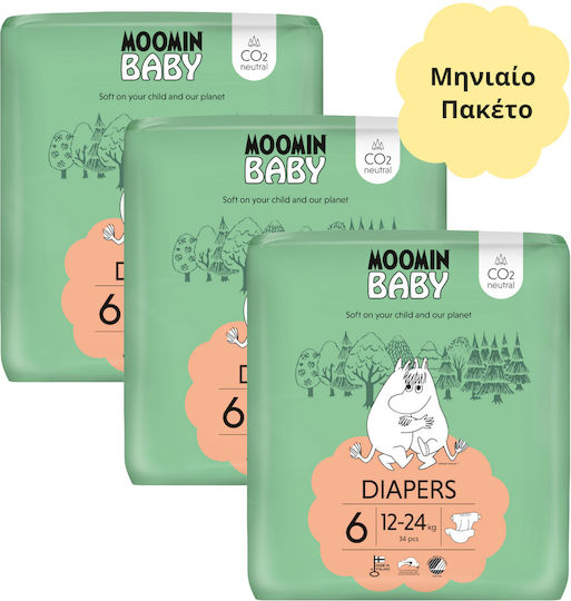 Muumi Baby Tape Diapers Monthly Pack No 6 for 12-24kg 102 Pieces