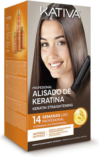 Kativa Professionelles Brazilian Haarpflege-Set zum Glätten mit Keratin für Frizzige Haare mit Shampoo Maske & Konditionierer 4 Stück