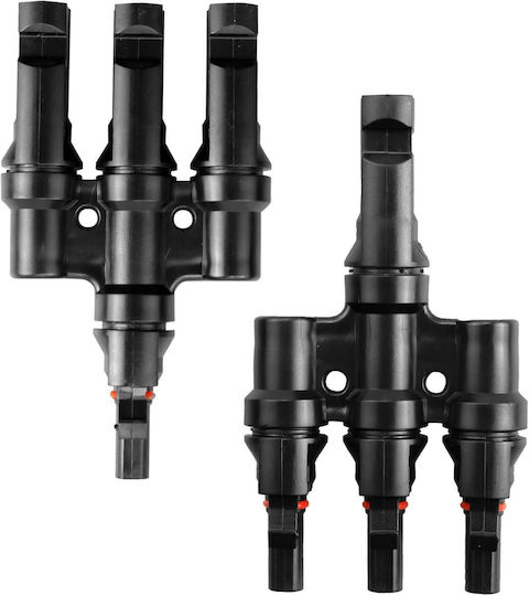 Conector Solar MC4 Splitter Tip T 1 La 3 – Pereche M→FFF + F→MMM 1500V DC 50A IP68 Material PPO Rezistent UV Cablu 2.5 mm² 4 mm² 6 mm² – Onuvio