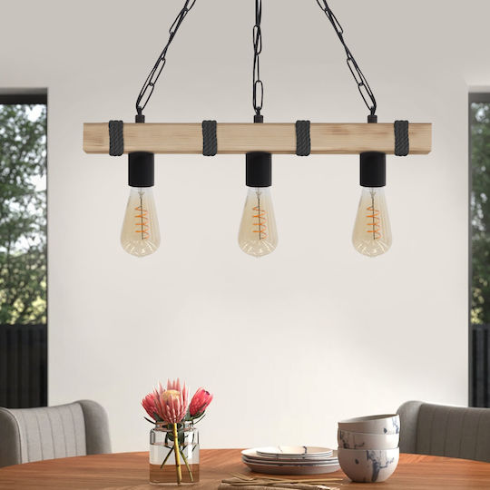 Megapap Vero Pendant Ceiling Light Black with Rope for E27 Socket 50x8x65cm
