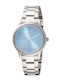 Oxette Versatile Womens Battery Watch with Light Blue Steel Bracelet