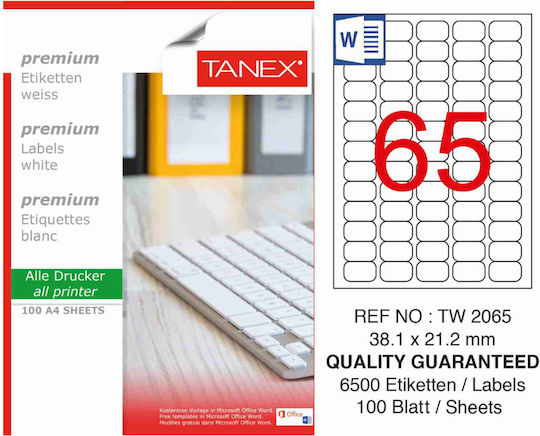 Tanex Αυτοκόλλητες Ετικέτες Α4 Ορθογώνιες 38.1x21.2mm