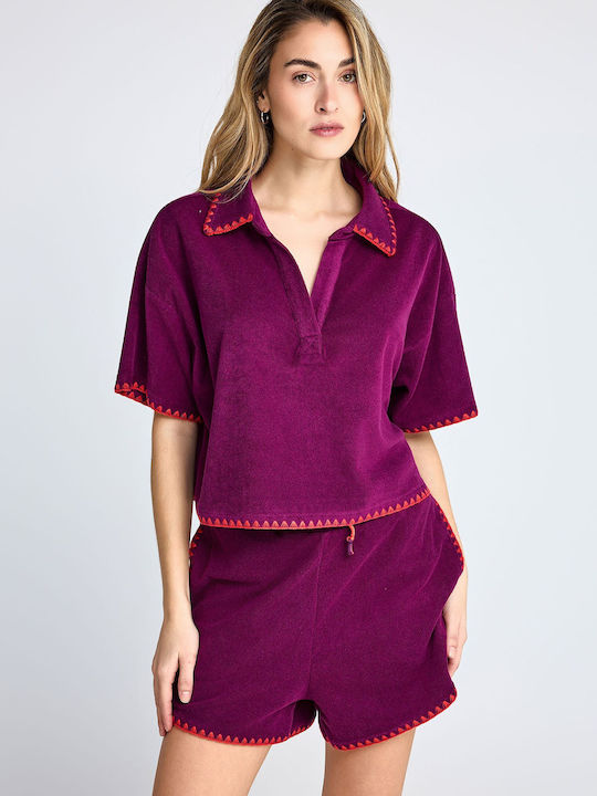 Women's Polo Short Sleeve Blouse Purple