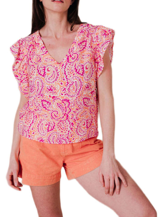 Women's Blouse with V-Neck Fuchsia
