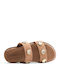 Leather Women's Flat Sandals Flatforms Tabac Brown
