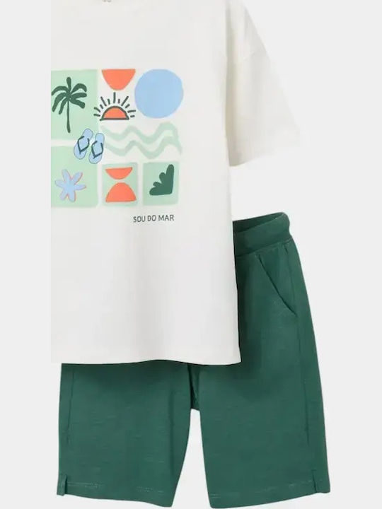 Kids Set with Shorts Summer 2 Pieces Ecru Green