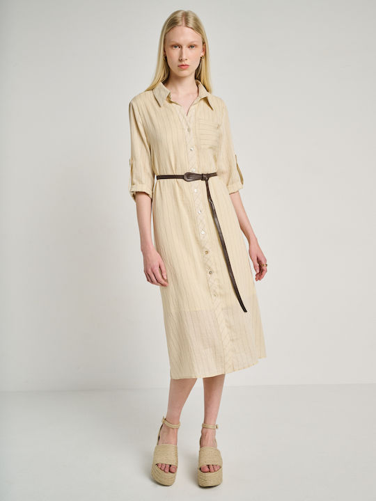 Staff Summer Midi Shirt Dress Beige