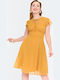 Vintage Sommer Midi Damenkleid Senf