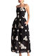 Summer Midi Dress for Wedding Christening Open Back Black