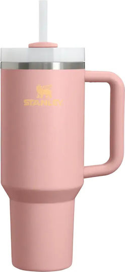 Stanley Flowstate Handled Tumbler Θερμός Ανοξείδωτο BPA Free 1.18lt Peach Rose με Καλαμάκι και Λαβή