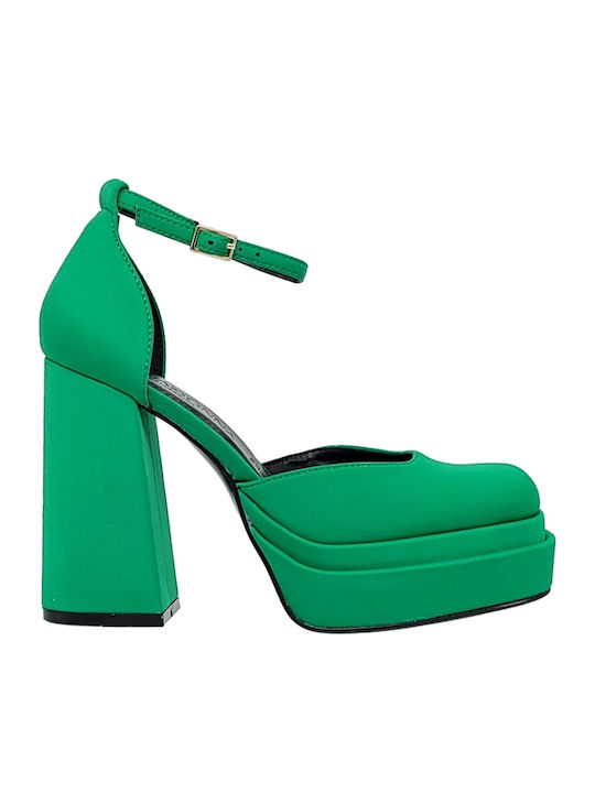 Heels with Strap & Chunky High Heel Green