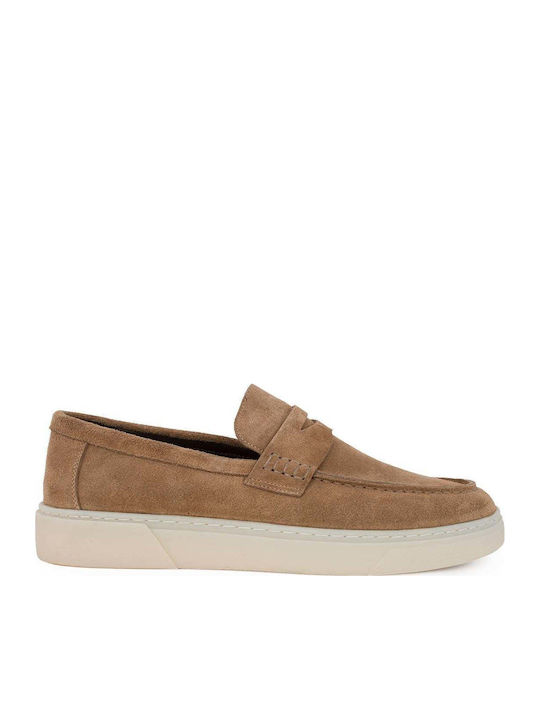 Leather Men's Moccasins in Beige Colour