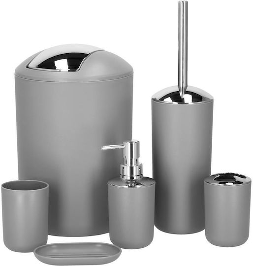 Set Accesorii Baie Plastic Argintiu 6 Bucăți