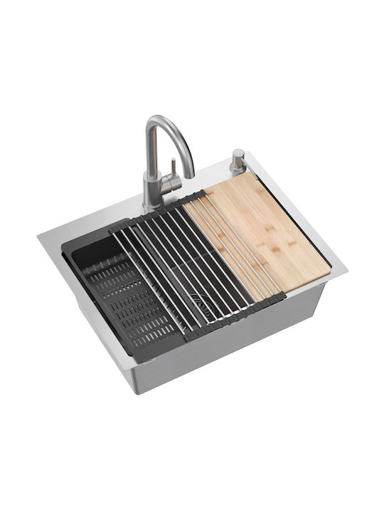 MYQ Ένθετος Νεροχύτης Inox με Μπαταρία Μ45xΠ58cm Ασημί
