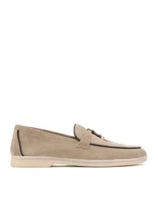 Δερμάτινα Γυναικεία Loafers σε Μπεζ Χρώμα