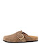 Leather Winter Women's Slippers Brown