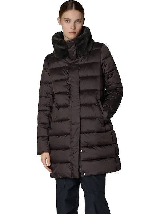 Women's Puffer Jacket Waterproof for Winter Brown/Black