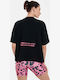 Embroidery And Silk Print Women's Oversized Crop T-shirt Striped Black