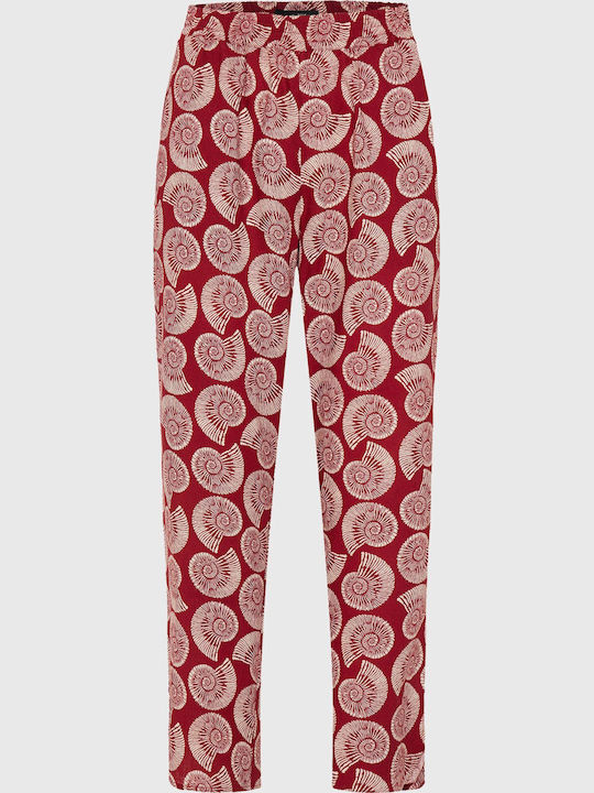 Damen Hochgeschnittenes Leinenhose mit Gummiband in Regulärer Passform Rosa