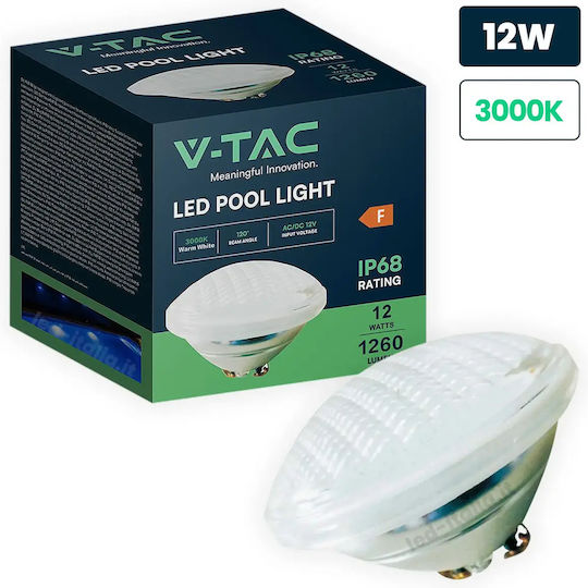 V-tac 217560 Led Λάμπα Πισίνας Par56 12w 1260lm Θερμό Λευκό 3000κ Ip68 12v
