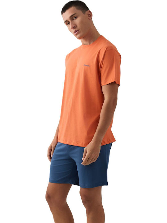 Minerva Sommer Herrenpyjama Baumwolle Mandarine