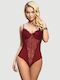 Sexy Bodysuit Open Crotch & Lace Crotchless High Quality Lace Splicing Sexy Teddy Underwire Red