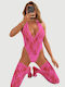 Plus Size Sexy Bodysuit Stockings Halter V Neckline Lace Teddy Stockings Pink